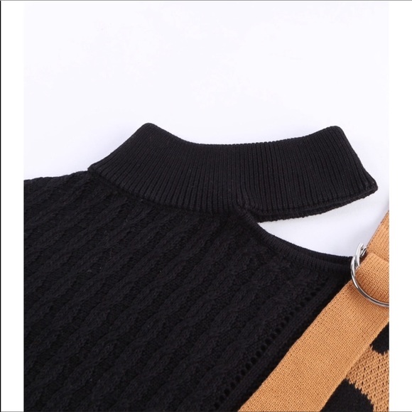 🌟Last One! #51 Black/Leopard Asymmetrical Cold Shoulder Buckle Sweater * - Picture 5 of 10